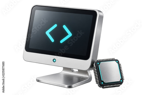 Obraz na płótnie Coding Assistant Desktop Terminal Screen with Code Brackets