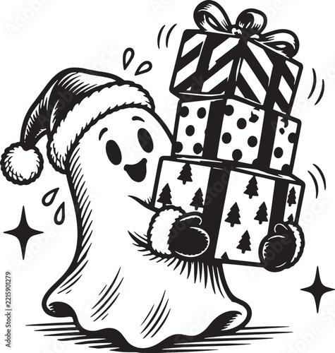 Christmas ghost carrying presents