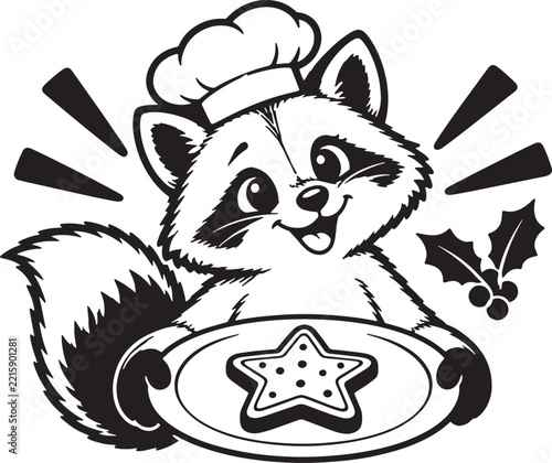 Christmas raccoon baker with star cookie