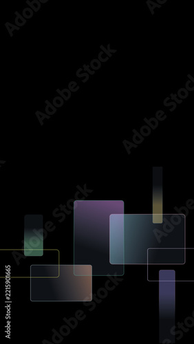 Abstract illustration with colored translucent gradient blocks on dark background. 