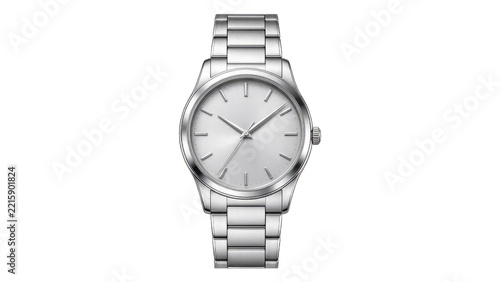 Luxury Silver Stainless Steel Wrist Watch Isolated on Transparent PNG Background