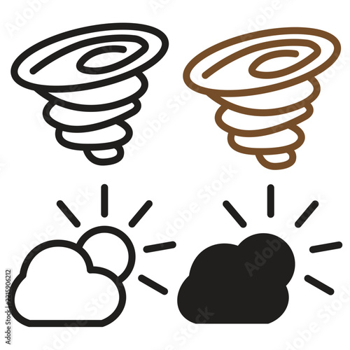 Weather Tornado Hurricane Cloud Sun Partly Cloudy Forecast Set Vector Icon