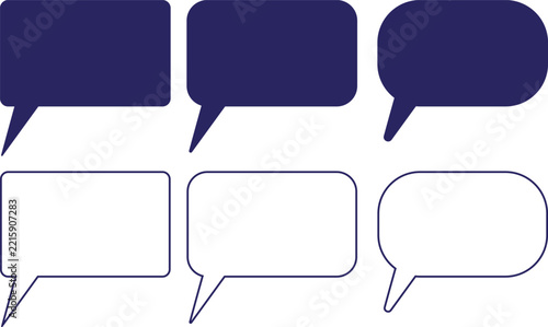 Set of dark blue speech bubbles and message boxes