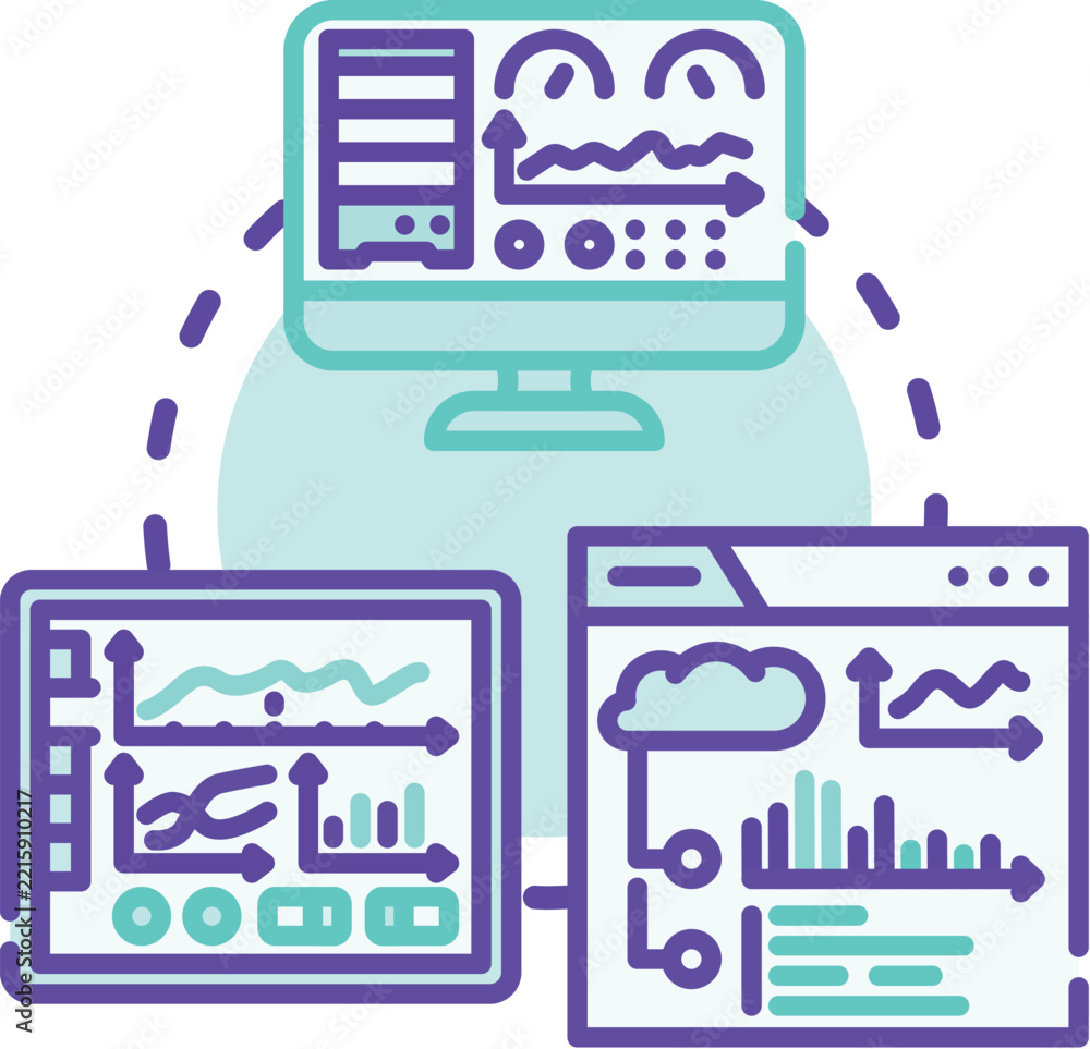 Fototapeta premium Dashboard settings interface concept using a smartphone, tablet, and desktop computer for optimizing digital service, data management, and system administration