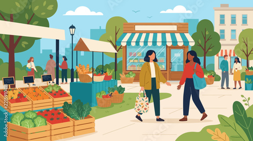Women shopping at outdoor farmers market