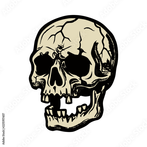 Dark Gothic Human Skull Vector Sticker Horror Anatomy Ink Illustration