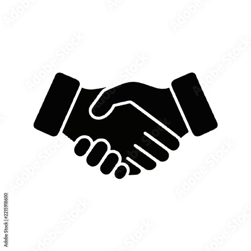 Black Handshake Icon Symbolizing Agreement and Partnership.