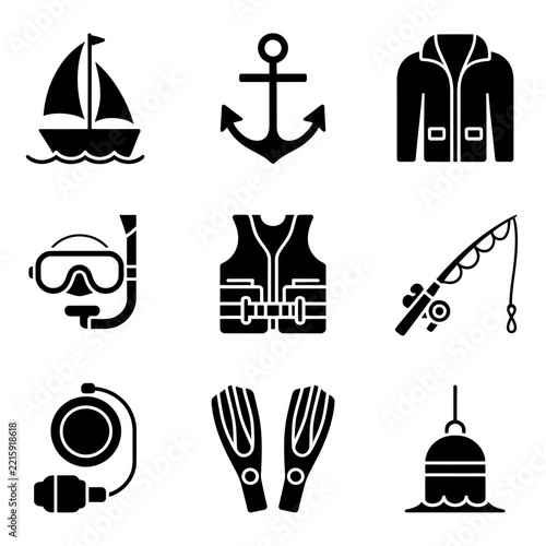 Collection of Marine and Diving Equipment Icons for Adventure and Exploration.