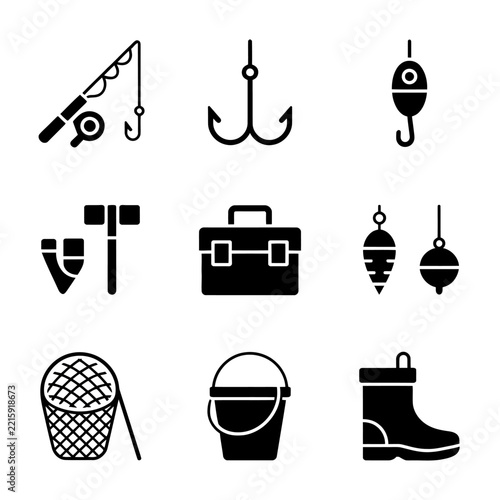 Collection of Fishing and Outdoor Equipment Icons.