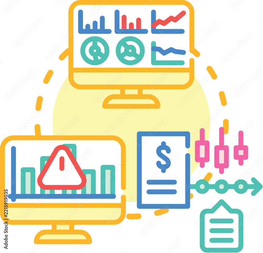 Fototapeta premium Trading analytics system processes financial market data, generating insights and visual reports to support informed decision making in investment and business strategies