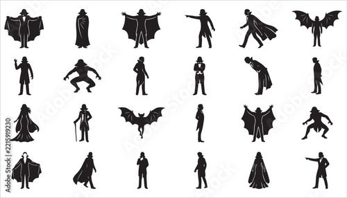 Set of black vampire silhouettes in various poses