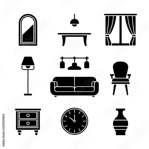 Minimalist Home Interior Decor Icons Collection Set.