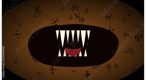 Animated monster mouth with sharp teeth and glowing particles, spooky cartoon creature expression for halloween motion