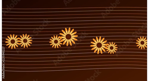 Abstract floral motion background, with golden flowers, and horizontal lines
