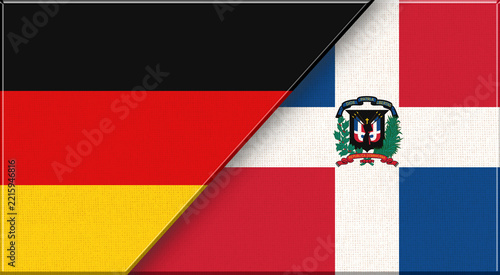 Double flag of Germany and Dominican Republic on fabric texture -3D illustration