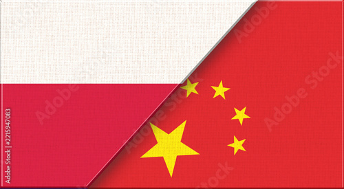 Double flag of Poland and China on fabric texture - 3D illustration