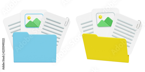 Folder with documents 3d illustration. File attachment or portfolio concept