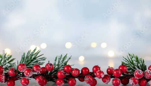 Frosted Red Berries and Evergreen Winter Border