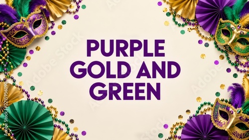 Purple Gold and Green Carnival Greeting with Folded Paper Fans