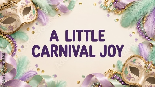 Pastel Carnival Joy Greeting with Cream Masks and Pearl Decorations