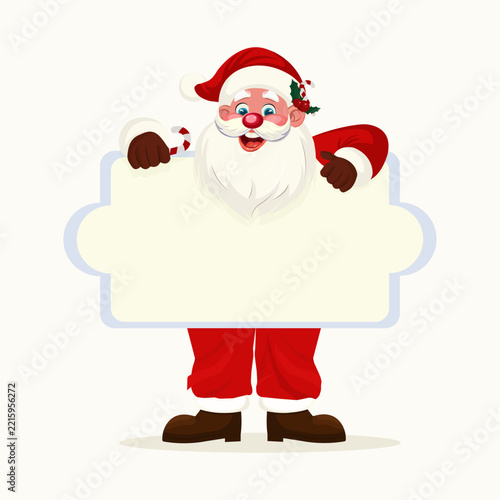 Santa Claus Holding Blank Banner for Christmas Text and Christmas Announcement