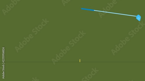 Minimalist 2D animated golf swing with club and ball on a green background