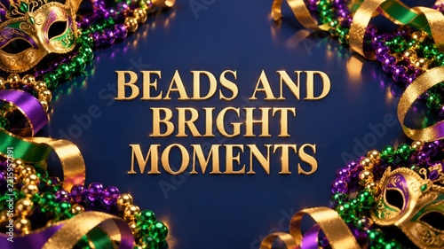 Beads and Bright Moments Gold Greeting on Navy Carnival Background