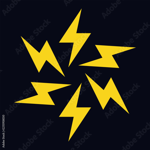 Six Radial Lightning Bolts Yellow Icon