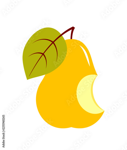 vector bitten pear with leaf isolated on white background
