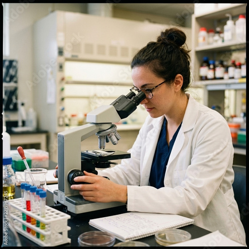 Female Scientist Working with Microscope in Laboratory Conducting Research