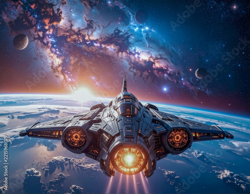 Sublime vaisseau spatial évoluant dans l'espace, nébuleuse, cosmos, science-fiction