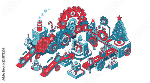 Isometric Christmas Gift Factory Illustration