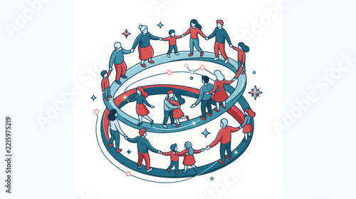 People Holding Hands in Circular Formation Vector Illustration