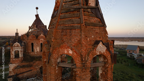 Abandoned 18th Century Church in Rural Village at Sunset