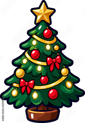 Decorated Christmas Tree Doodle Vector Icon