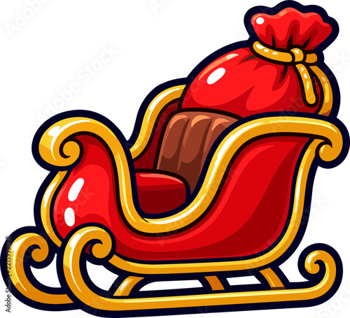 Santa Christmas Sleigh Doodle Vector Icon