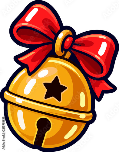 Christmas Jingle Bell with Bow Doodle Vector Icon