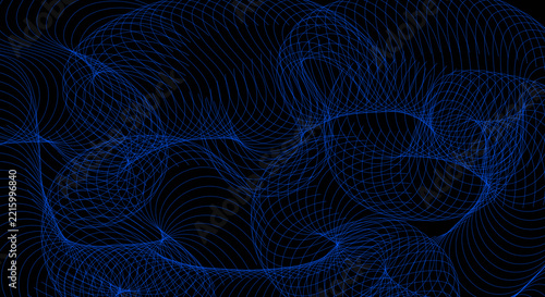 Blue Abstract Flowing Line Pattern on Black Background