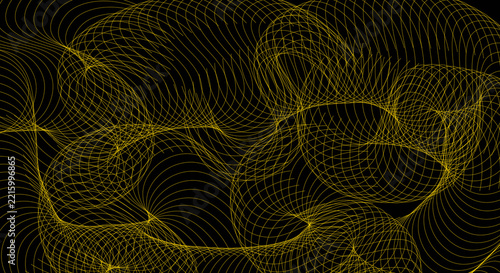 Golden Yellow Abstract Flowing Line Pattern on Black Background