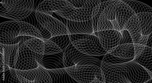 White Abstract Flowing Line Pattern on Black Background