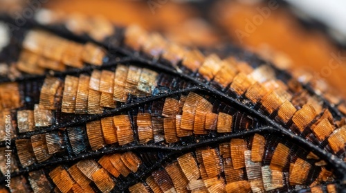 Macro extreme close up of monarch butterfly wing scales.