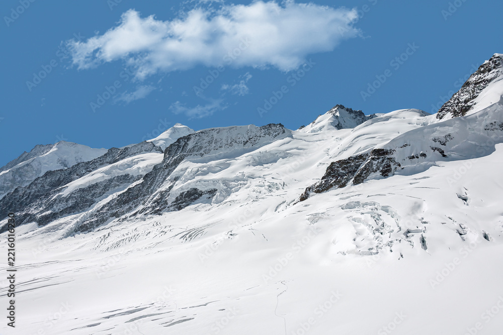 Obraz premium Blick über die weite Firnfläche des Jungfraufirns in den Berner Alpen nach Südwesten, Schweiz