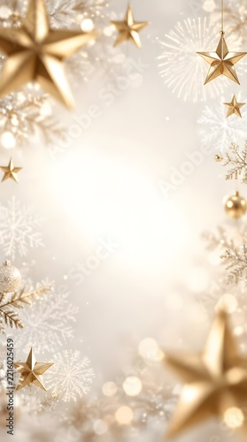 Soft Golden Holiday Bokeh Stars Frame with Light.  suitable for christmas.	