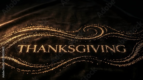 Thanksgiving Celebration Glowing Gold Script Text Decor.