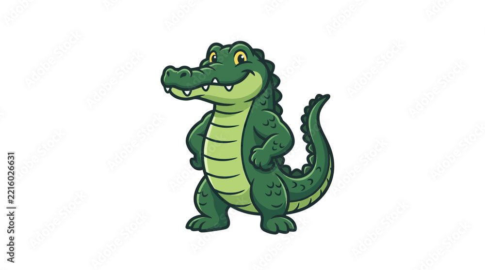 Obraz premium Cute cartoon alligator standing, isolated on transparent background