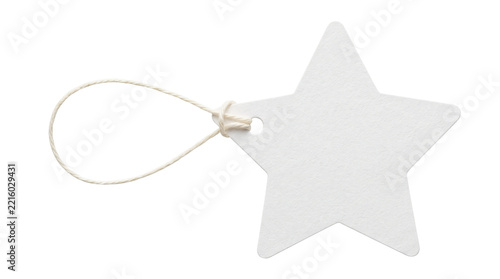 Blank white star shaped paper tag with string isolated on transparent background png