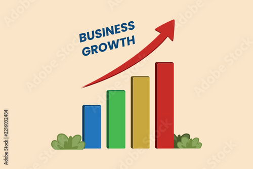 A colorful bar chart showing steady business growth and increasing performance.End of year budgeting business review concept. Colored flat graphic vector ilustration isolated