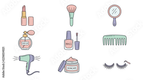 Collection of beauty and makeup tools.