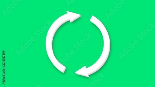 White 3d cycle arrows spinning clockwise chroma key green background with minimalist animation for environmental sustainability
