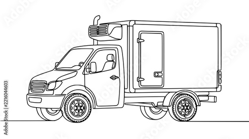 Refrigerated Truck Outline Drawing Isolated on Transparent Background